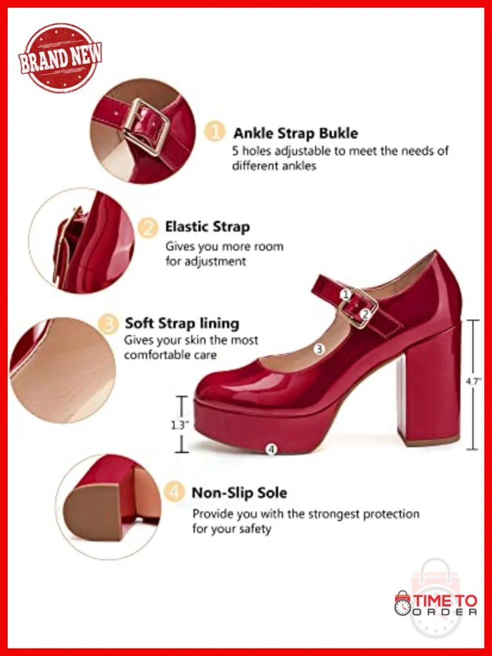 Patent T-Strap Chunky Platform Heels Round Toe Mary Jane Dress Shoes